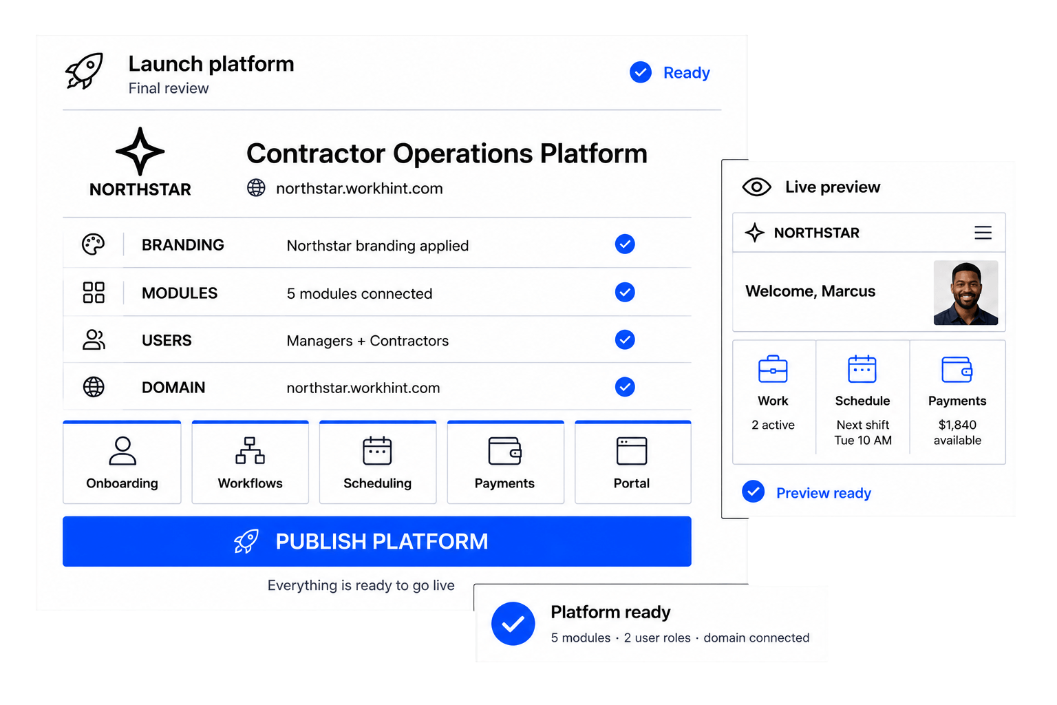 Workhint founders interface